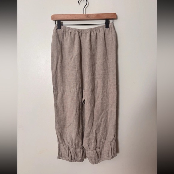 100% linen Flax elastic waistband cropped pants Natural color sized small - Picture 3 of 3